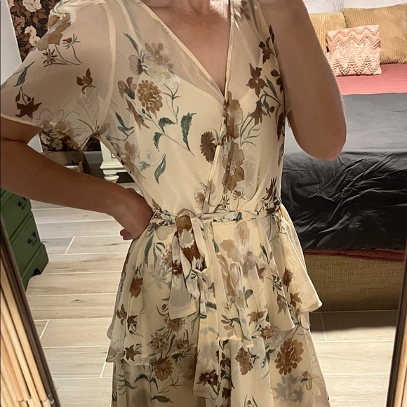 Calvin Klein Cream Floral Midi Dress - Picture 5 of 7